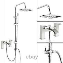 Chrome Waterfall Bath Shower Mixer Tap With 3 Way Square Rigid Riser Shower Kit