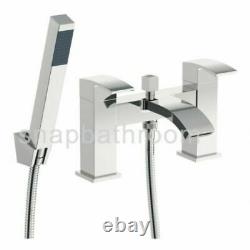 Chrome Waterfall Bath Shower Mixer Tap With 3 Way Square Rigid Riser Shower Kit