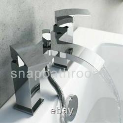 Chrome Waterfall Bath Shower Mixer Tap With 3 Way Square Rigid Riser Shower Kit