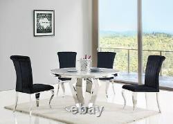 Circular 130 cm marble dining table with chrome stainless steel angular base