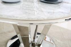 Circular 130 cm marble dining table with chrome stainless steel angular base