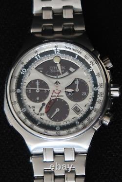 Citizen 2100 Eco-drive Chronograph Watch Panda Brushed Chrome Stainless S/strap