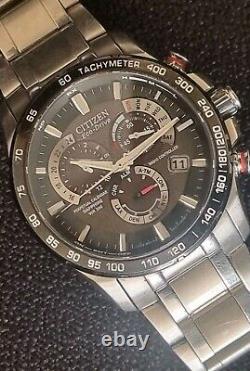 Citizen E650 Eco-drive Chrono Alarm Watch Panda Brushed Chrome Stainless S/strap