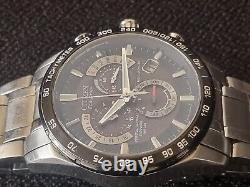 Citizen E650 Eco-drive Chrono Alarm Watch Panda Brushed Chrome Stainless S/strap