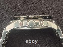 Citizen E650 Eco-drive Chrono Alarm Watch Panda Brushed Chrome Stainless S/strap