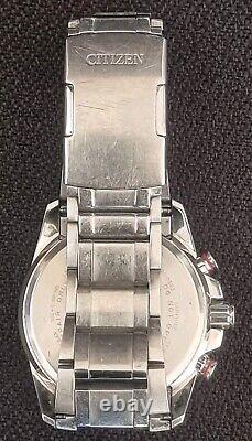 Citizen E650 Eco-drive Chrono Alarm Watch Panda Brushed Chrome Stainless S/strap