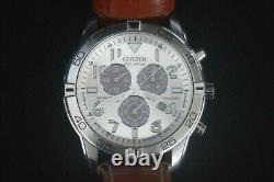 Citizen E820 Eco-drive Watch Perpetual Calender Brushed Chrome And Leather Strap