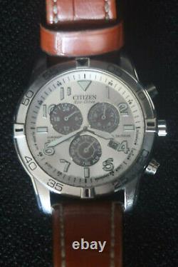 Citizen E820 Eco-drive Watch Perpetual Calender Brushed Chrome And Leather Strap