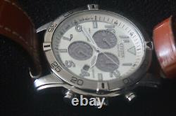 Citizen E820 Eco-drive Watch Perpetual Calender Brushed Chrome And Leather Strap