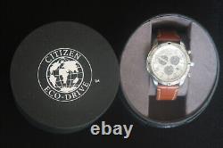 Citizen E820 Eco-drive Watch Perpetual Calender Brushed Chrome And Leather Strap