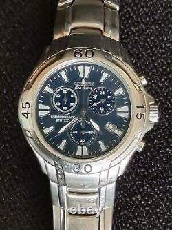 Citizen H500 Eco-drive Cronograph Watch Brushed Chrome And Blue Stainless Strap