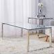 Clear Coffee Table Chrome Stainless Steel Modern Tempered Glass Living Room