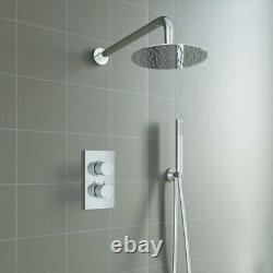 Concealed Thermostatic Shower Mixer Round Chrome Bathroom Twin Head Valve Set
