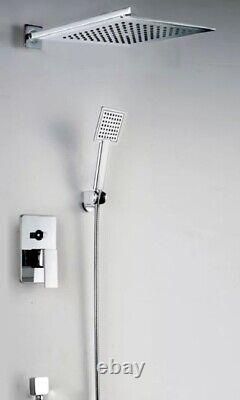 Concealed Thermostatic Shower Mixer Square Chrome Bathroom Twin Head Valve Set