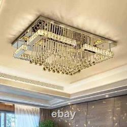 Crystal LED Ceiling Light Chandelier Stainless Steel Modern Bedroom Rectangular