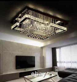 Crystal LED Ceiling Light Chandelier Stainless Steel Modern Bedroom Rectangular