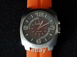 Diesel Dz-1222 Wrist Watch Brown & Chrome Dial Orange Rubber Strap Quartz Beauty