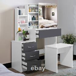 Dressing Table With Mirror 4 Drawers Stool Set Bedroom Vanity Table Makeup Desk