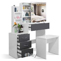 Dressing Table With Mirror 4 Drawers Stool Set Bedroom Vanity Table Makeup Desk