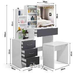 Dressing Table With Mirror 4 Drawers Stool Set Bedroom Vanity Table Makeup Desk