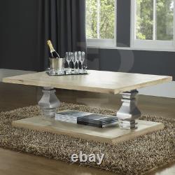EGB310 New Oak Stainless Steel Coffee Table with Two Chrome Pedestals
