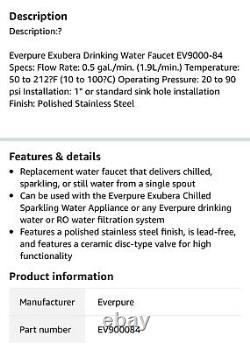 EVERPURE POLISHED STAINLESS FAUCET #EV900084 FOR HOME or OFFICE, see pics & desc