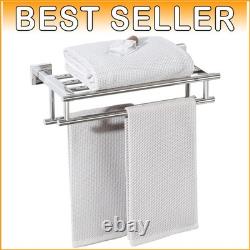Elegant 16-Inch Stainless Steel Double Towel Rack with Polished Chrome Finish