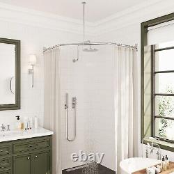 Elegant Chrome-Finished Neo-Angle Shower Rod Includes Ceiling Support Kit