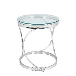 Elegant Tempered Glass Coffee Table Chrome Stainless Steel Base Tea Side Tables