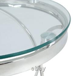 Elegant Tempered Glass Coffee Table Chrome Stainless Steel Base Tea Side Tables