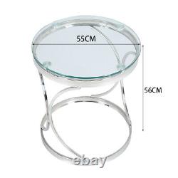 Elegant Tempered Glass Coffee Table Chrome Stainless Steel Base Tea Side Tables