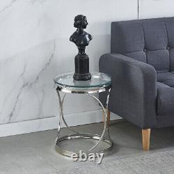 Elegant Tempered Glass Coffee Table Chrome Stainless Steel Base Tea Side Tables