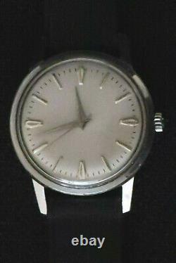 Enicar Mens Dress Watch Mechanical In White & Chrome Dial Black Leather Strap