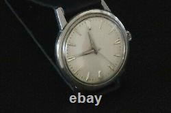 Enicar Mens Dress Watch Mechanical In White & Chrome Dial Black Leather Strap