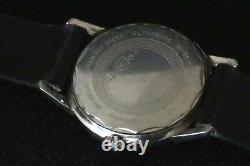 Enicar Mens Dress Watch Mechanical In White & Chrome Dial Black Leather Strap