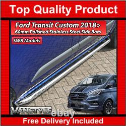 Fits Ford Transit Custom Swb 18+ Polished 60mm Sportline Bar Side Bars Chrome