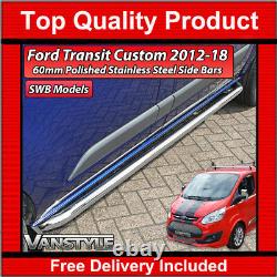 Fits Ford Transit Tourneo Custom Polished Swb Sportline Side Bars S. Steel Chrome