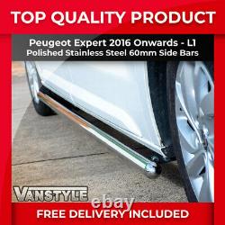 Fits Peugeot Expert 16 L1 Swb Compact Polished Chrome Stainless Steel Side Bars