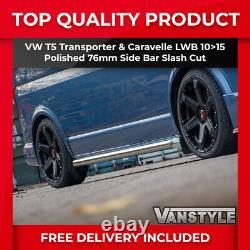 Fits Vw T5 Transporter 1015 Lwb Chrome Stainless Steel Side Bars Slash Cut