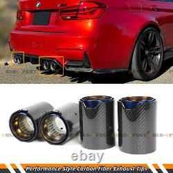 For Bmw M2 M3 M4 Carbon Fiber Stainless Blue Burnt Tip Exhaust Pipe Finisher 4pc