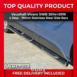 For Vauxhall Vivaro 1419 76mm 4 Step Swb Side Bars Stainless Steel Chrome Steps