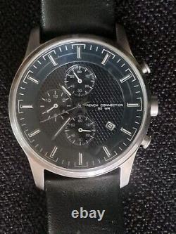 French Connection Chronograph Watch Sample Black And Chrome Dial Leather Strap