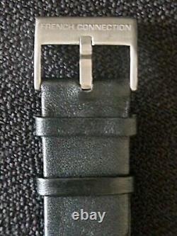 French Connection Chronograph Watch Sample Black And Chrome Dial Leather Strap
