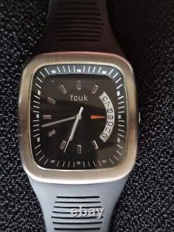 French Connection Fcuk Time Watch Sample Black & Chrome Date Dial Silicone Strap