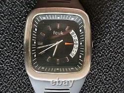 French Connection Fcuk Time Watch Sample Black & Chrome Date Dial Silicone Strap
