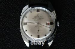 Genivere Calendar Watch 17 Jewel Chrome & Grey Dial Swiss Made Vintage Classic