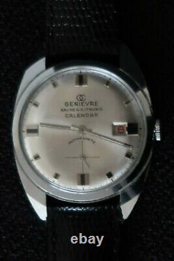 Genivere Calendar Watch 17 Jewel Chrome & Grey Dial Swiss Made Vintage Classic