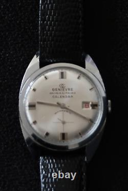 Genivere Calendar Watch 17 Jewel Chrome & Grey Dial Swiss Made Vintage Classic