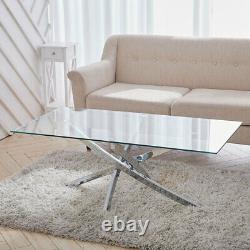 Glass Coffee Table Chrome Stainless Steel Modern Tempered Glass Living Room UK
