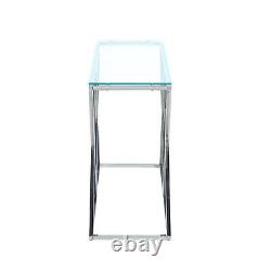 Glass Console Table Chrome Stainless Steel Modern Tempered Glass Living Room